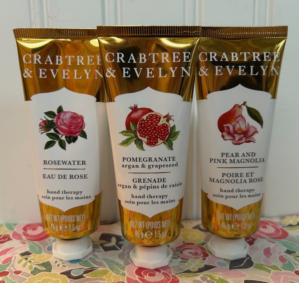 3 CRABTREE & EVELYN HAND THERAPY CREAM ROSEWATER Pear Pink Magnolia POMEGRANATE