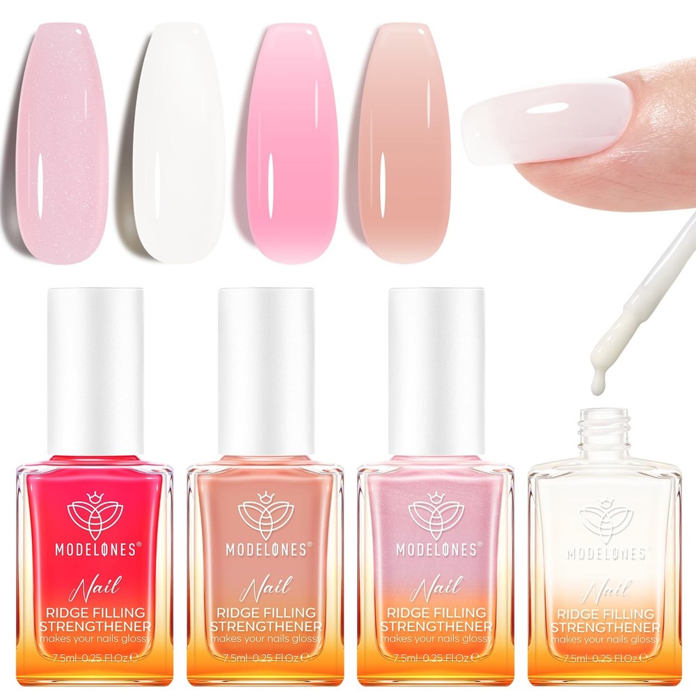 modelones Nail Strengthener and 0.26 Fl Oz (Pack of 4), D1-White Pink Nude