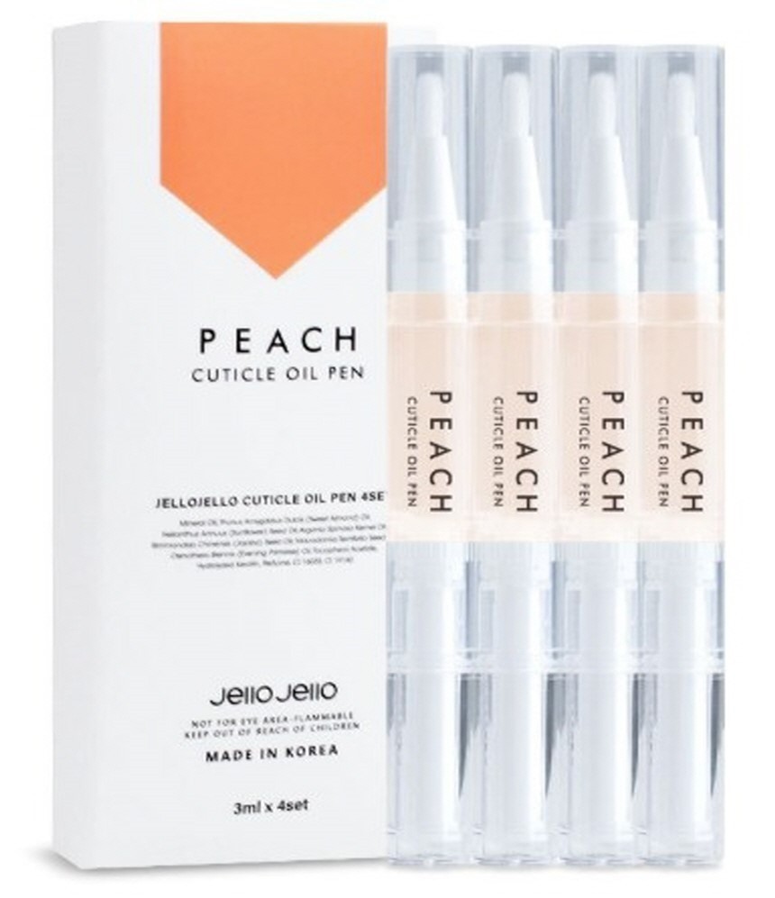 JelloJello Perfect Nail Nutrition Cuticle Oil Pen Peach 4 Pieces Set K-Beauty