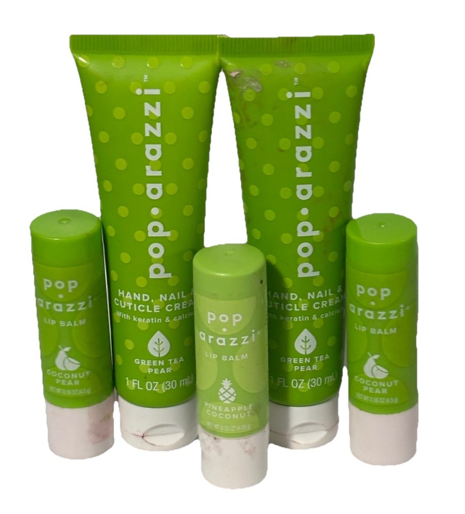 2x Pop-arazzi Hand, Nail, and Cuticle Cream Green Tea Pear + 3x Lip Balm! PICS!
