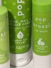 2x Pop-arazzi Hand, Nail, and Cuticle Cream Green Tea Pear + 3x Lip Balm! PICS!