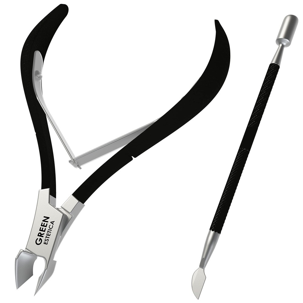 Professional Cuticle Trimmer Nail 3.95 inches, Black Nipper With Pusher