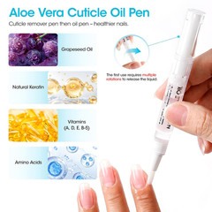3-in-1 Cuticle Remover Pen and Oil Set Refillable Ceramic Pusher Softener Aloe