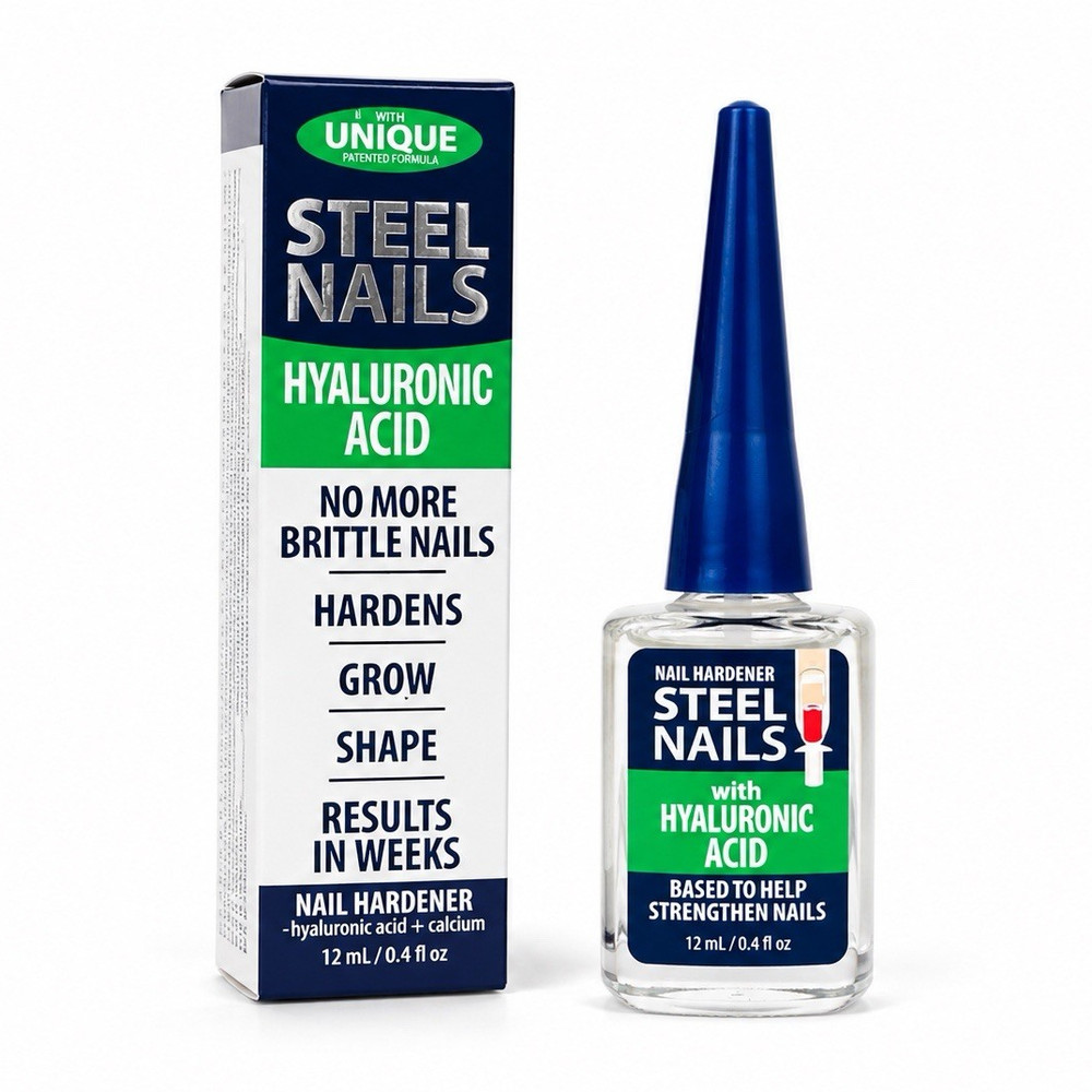 Steel Nails Nail Hardener Liquid Strengthener w/ Hyaluronic Acid 0.4 fl oz