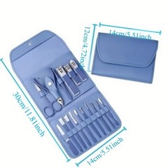 1 Set Of 16 Premium Stainless Steel Modern Style Nail Clippers Suit Travel Kit