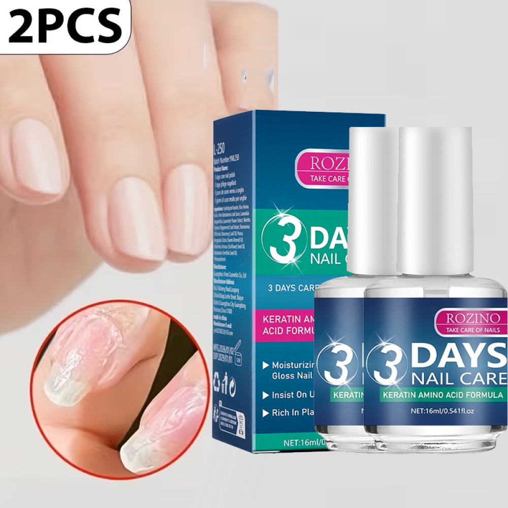 2PCS ROZINO 3 Days Nail Care, Keratin Amino Acid for Deep Nourishment & Repair