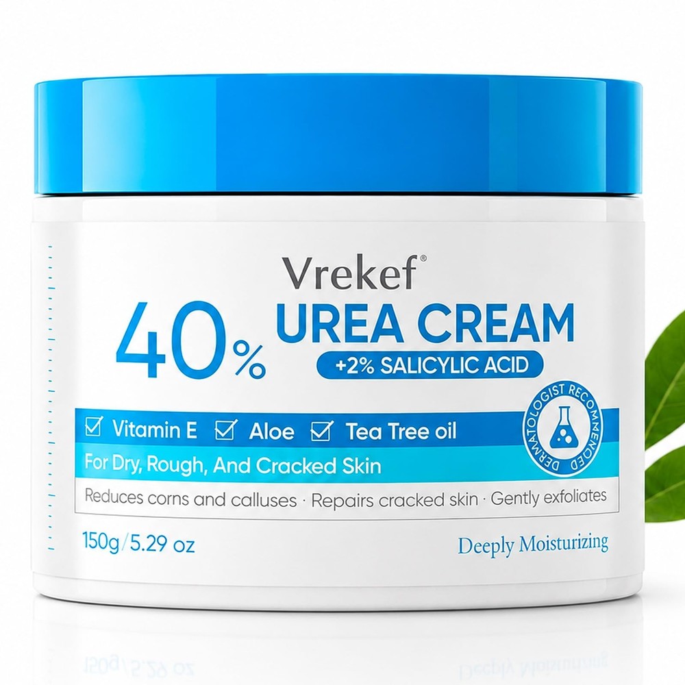 VREKEF Urea Cream 40 Percent with 2% Salicylic 5.29 Ounce (Pack of 1), Blue