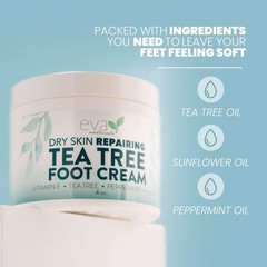 Eva Naturals Tea Tree Foot Cream – Moisturising 4 Fl Oz (Pack of 1), White