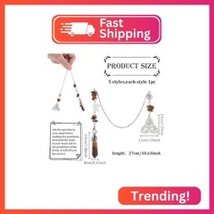 GOMAKERER 5 Pcs Natural Gemstones Pendulum, 5 Styles Crystal Dowsing Pendulum Re