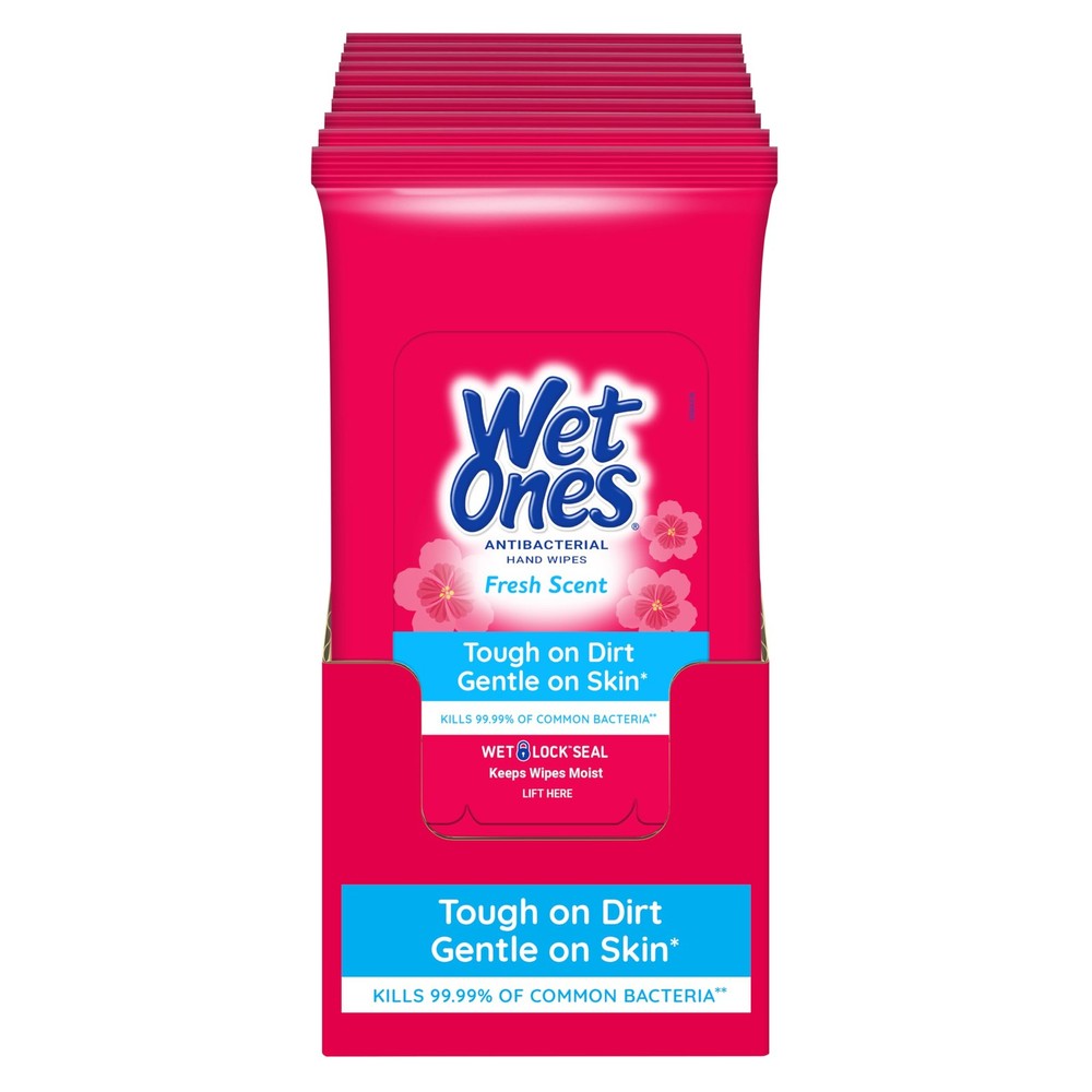 Wet Ones Antibacterial Hand Wipes, Fresh Scent, 20 Count (Pack of 10), wipes