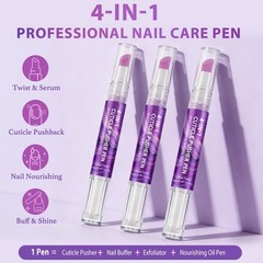 ISUNRISE Cuticle Oil Pusher Pen, 4-in-1 0.12 Fl Oz (Pack of 1), Purple