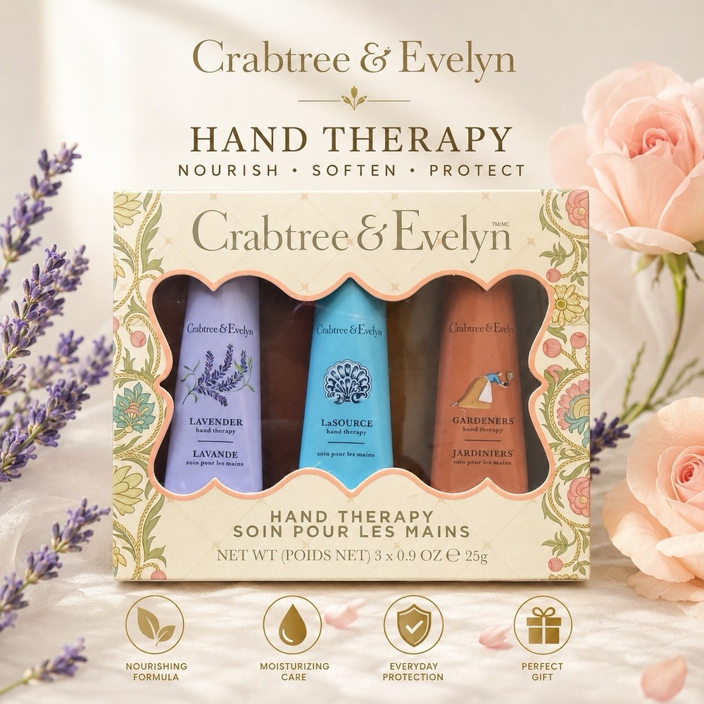Crabtree & Evelyn Hand Therapy Gift Set – 3 Travel Size Hand Creams 3.5oz each
