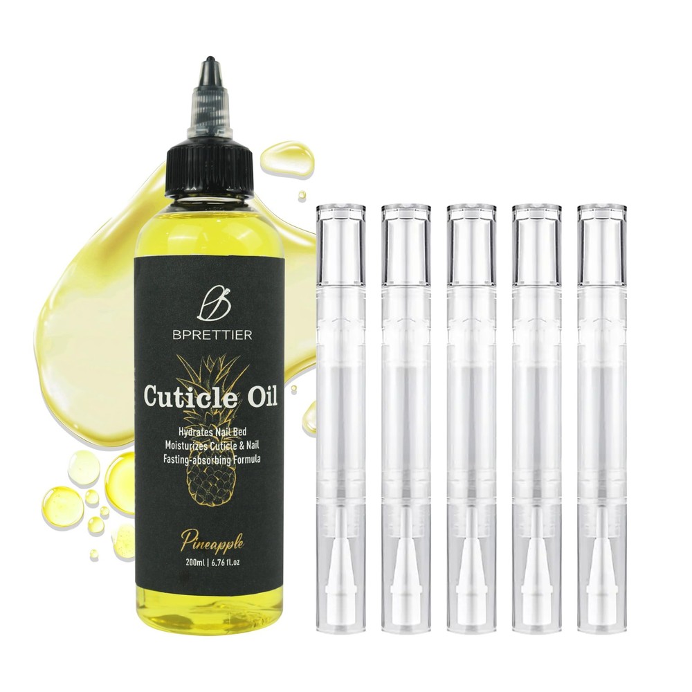 BPrettier Bulk Cuticle Oil Set, 200ml Applicator Bottle with 5 Travel Yellow