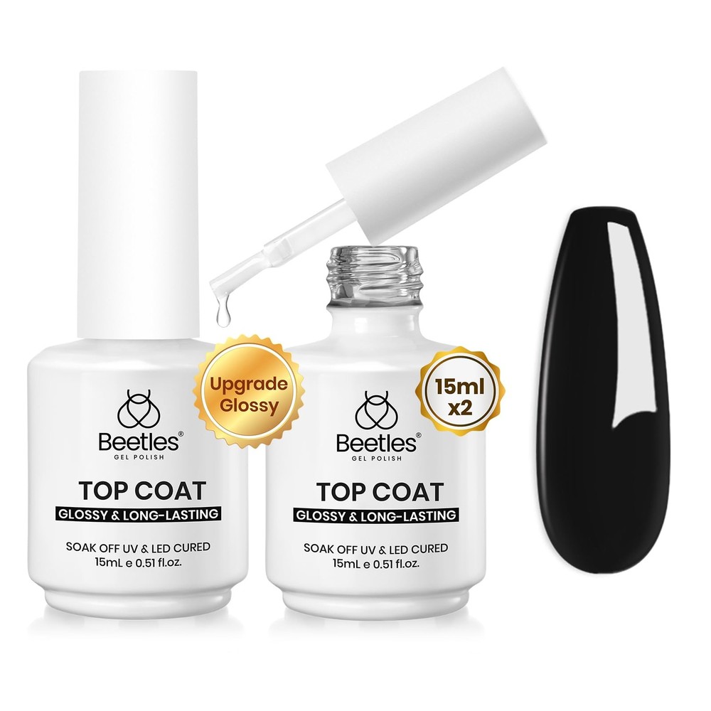 Beetles Extra Glossy No Wipe Gel Top 0.26 Fl Oz (Pack of 2), Coat