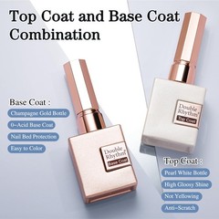 Double Rhythm 2 Pcs 15ML No Wipe Gel Top Coat and Clear Base