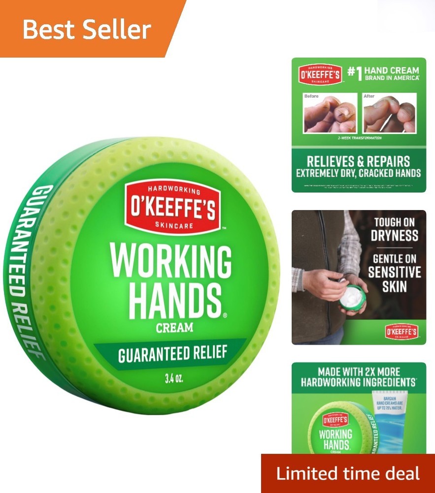3.4oz O Keeffe’s Working Hands Cream – Hypoallergenic Relief for Severe Dryness