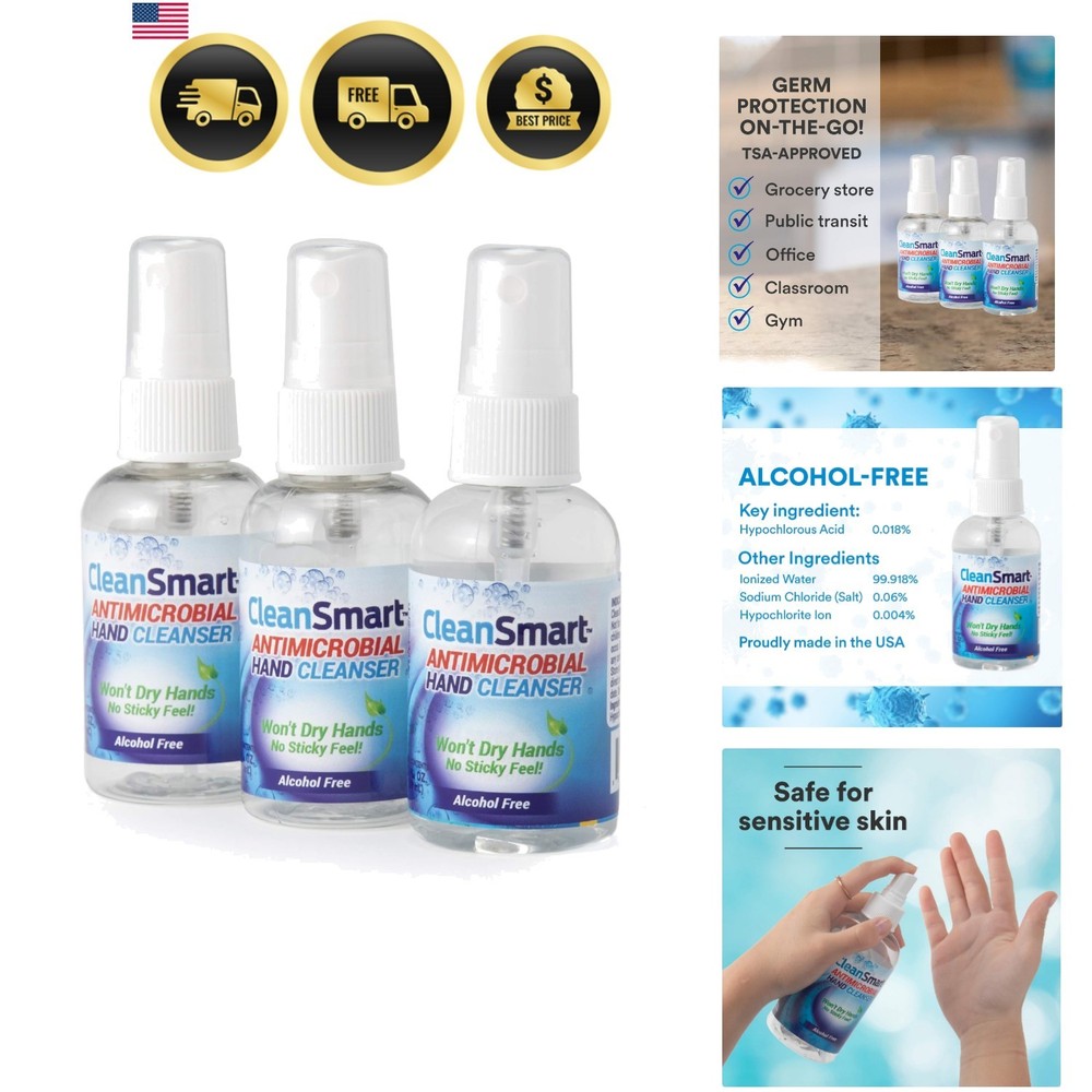 Skin & Hand Cleanser, 2 Ounce Spray Bottle Pack of 3 Alcohol-Free Safe Cleanser