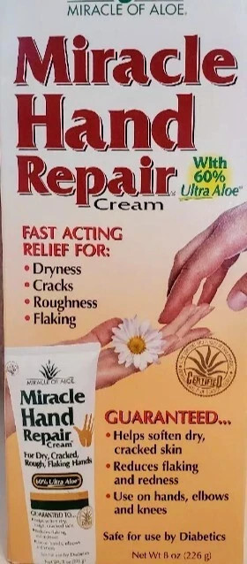 Miracle Hand Repair Cream with Pure Aloe Vera ~8 oz Also Great For Feet!! Sealed