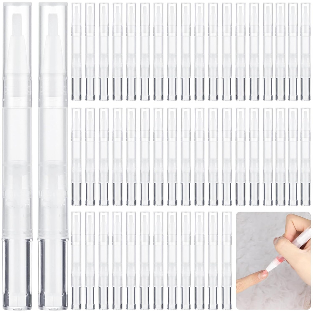 50 Pack Empty Cuticle Oil Pen 3Ml Refillable Transparent Twist Pens, Empty Nail