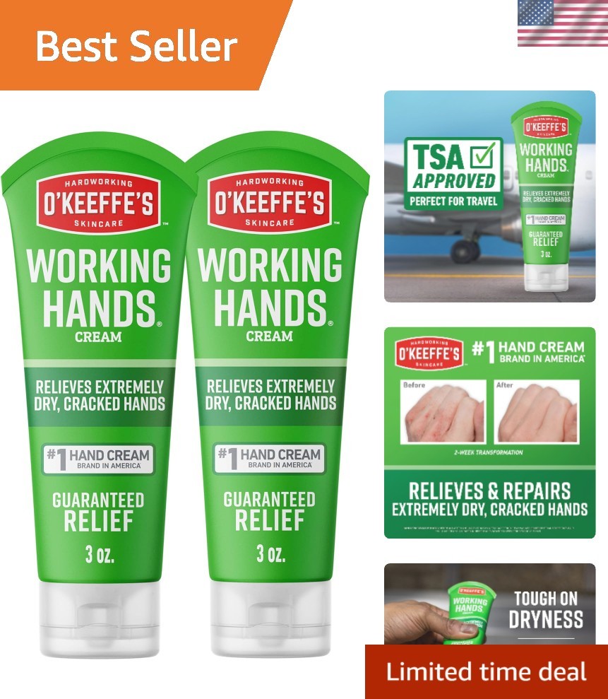 O’Keeffe’s 2 Pack Hand Cream 3oz – Unscented, Non-Greasy Hydration for Dry Hands