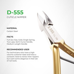 Cuticle Nipper Hard Steel D555 Gold Precision Manicure Pedicure Tool