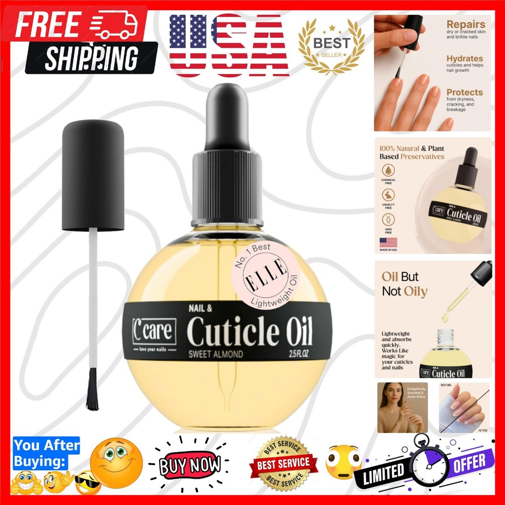 Overnight Sweet Almond Cuticle Oil for Stronger Nails – 2.5oz with Dropper