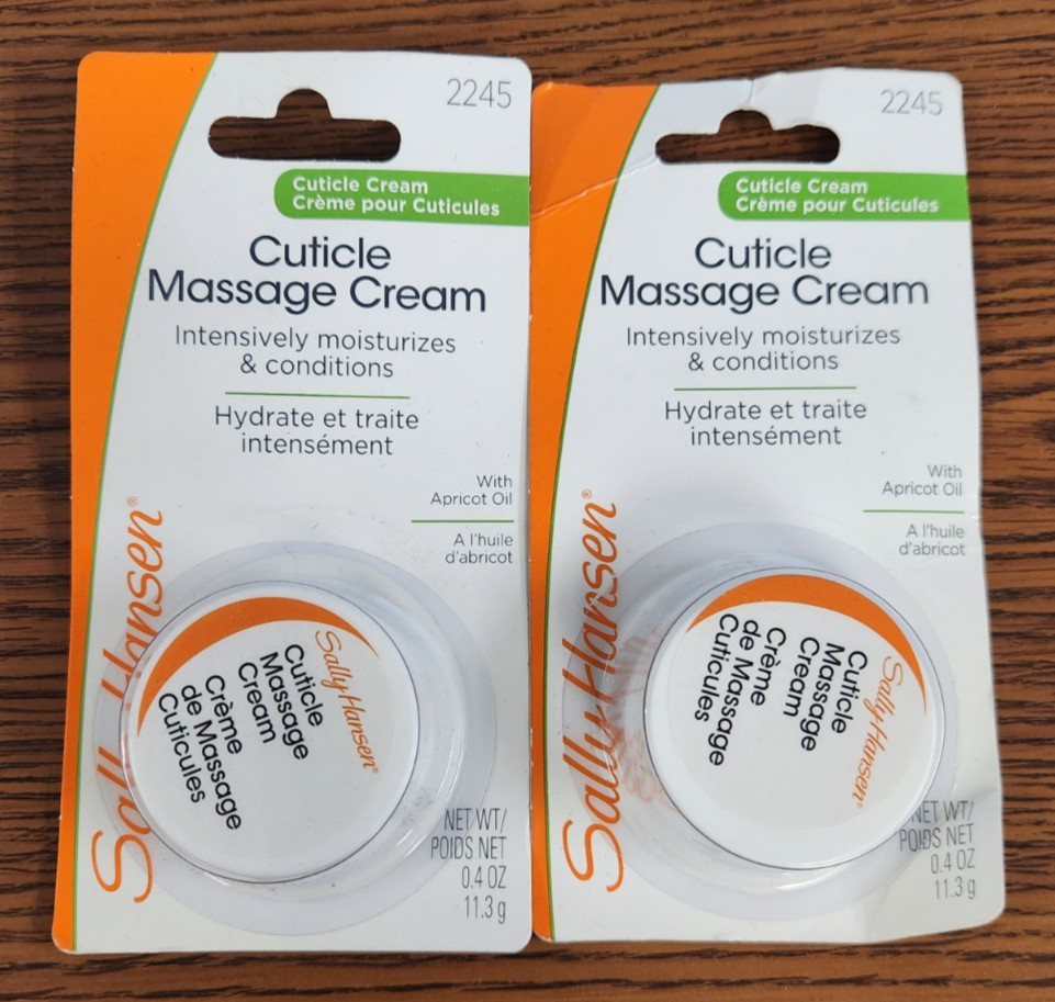 2 PCS NIP SALLY HANSEN #2245 CUTICLE MASSAGE CREAM W/APRICOT OIL 0.4oz EA