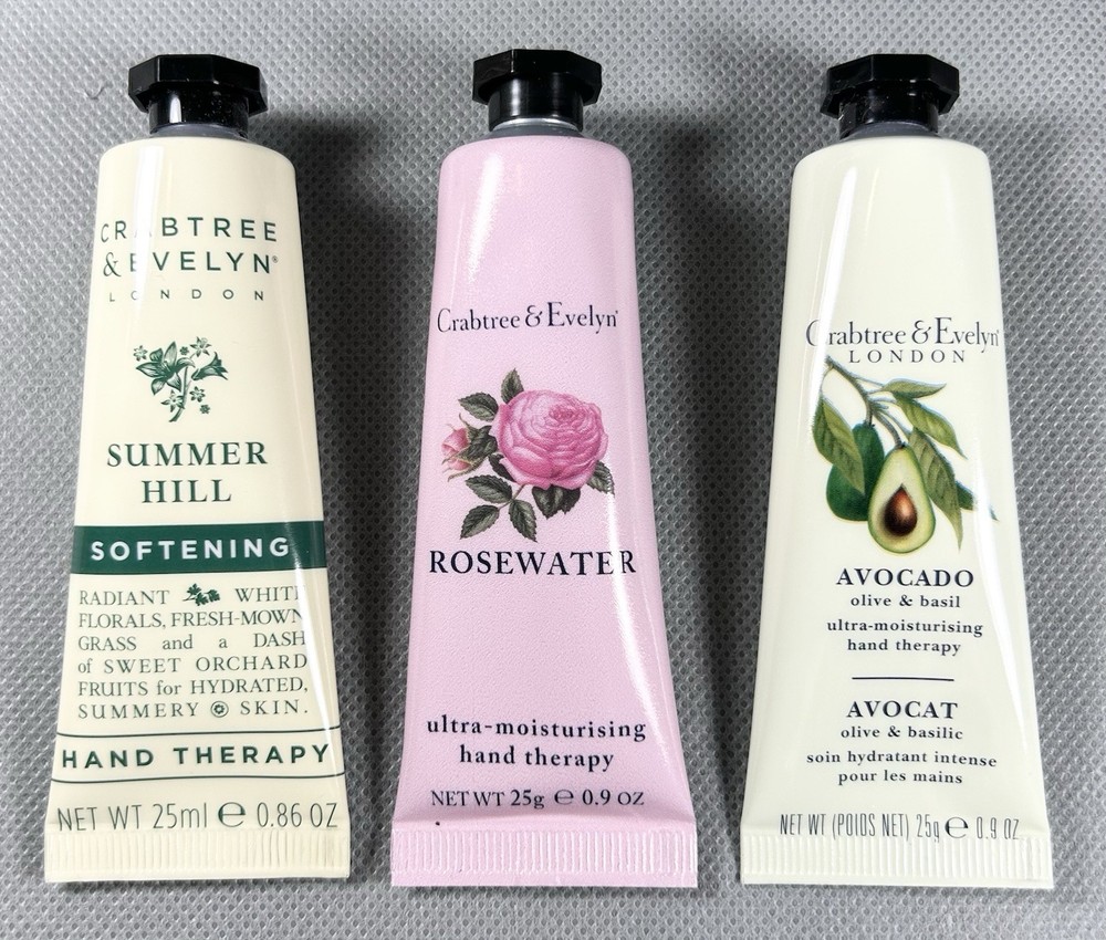Crabtree & Evelyn 3 Hand Therapy Set Avocado Rosewater Summer Hill .9 Oz NEW