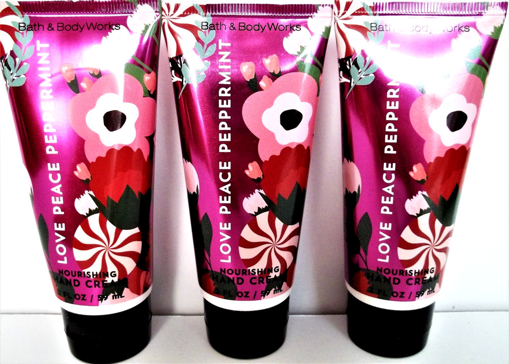 Bath Body Works LOVE PEACE PEPPERMINT Nourishing Hand Cream, 2 oz/59 mL, NEW x 3