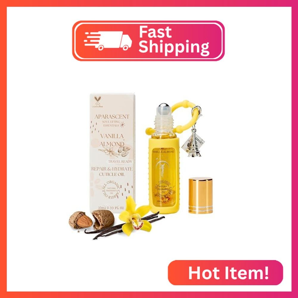 APARASCENT Vanilla Almond Organic Nail Cuticle Oil Roll On with Jojoba, Coconut