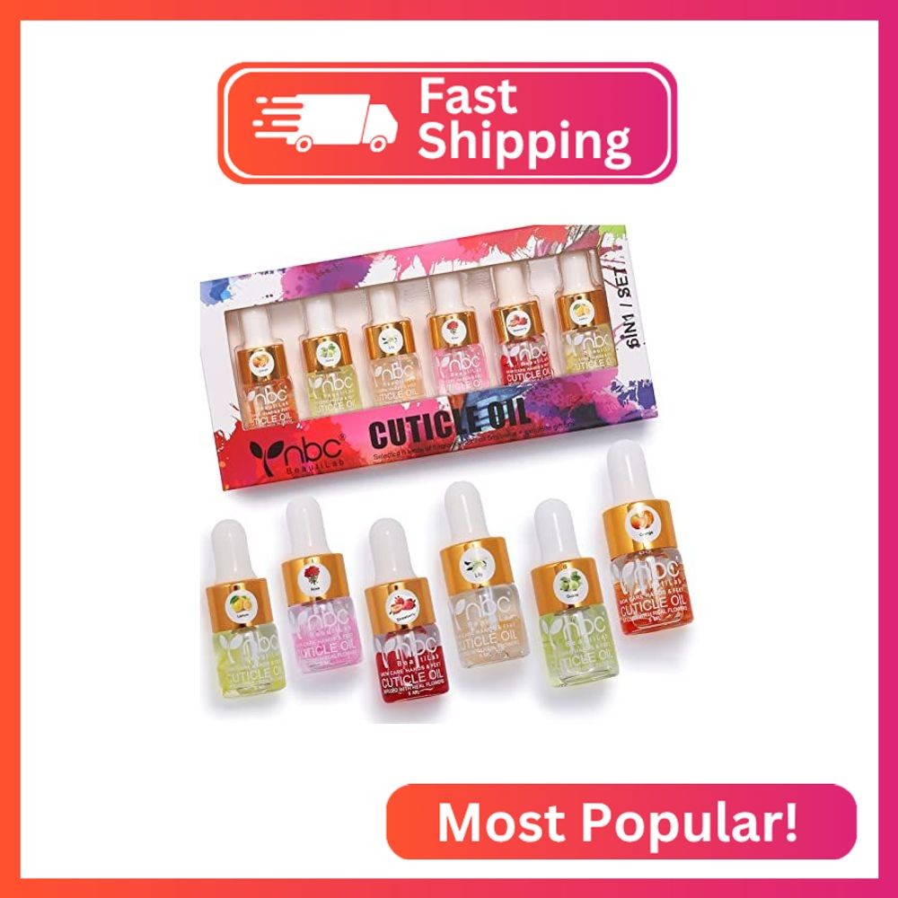 NBC BeautiLab Cuticle Oil Set – 6pcs with Flowers, Vitamin E for Nail Repair & S