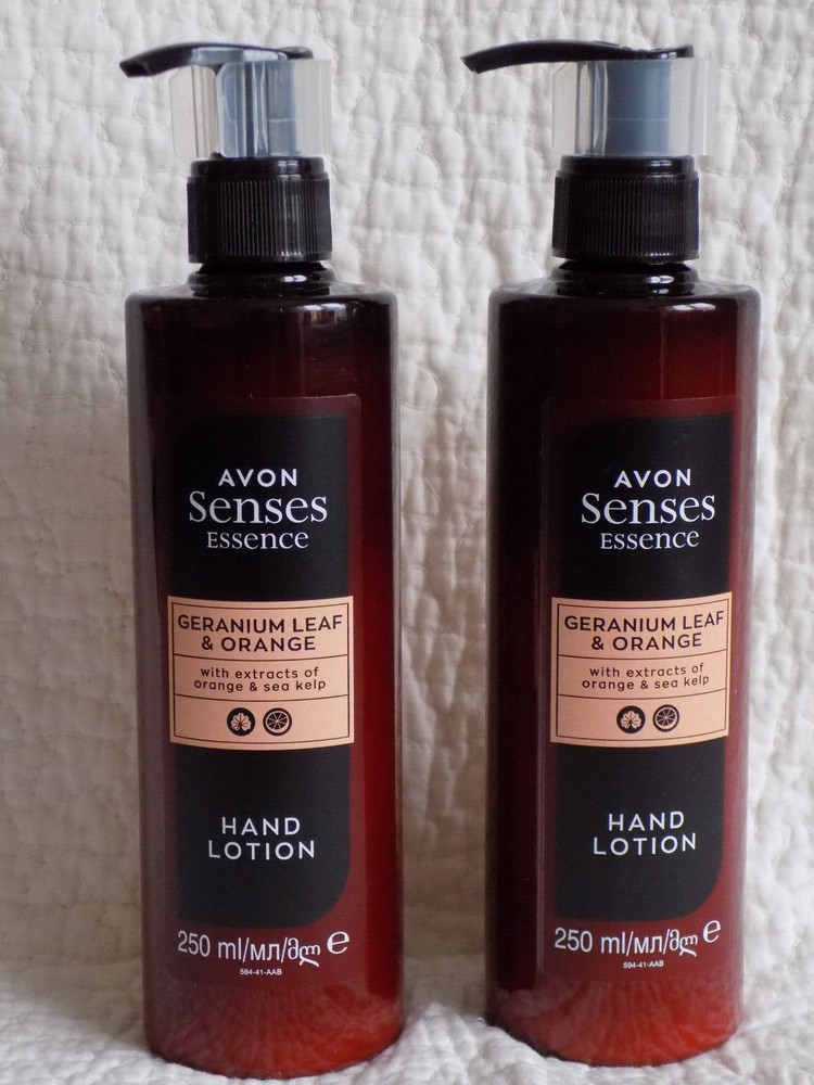 AVON 2 x SENSES ESSENCE GERANIUM LEAF & ORANGE HAND LOTION ~ 250ml each *NEW*
