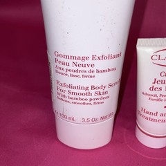 Clarins Paris Hand & Nail Treatment Cream 1.06 & Exfoliating Body Scrub 3.5 Oz.
