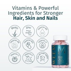 WEEM Hair, Skin & Nails Gummies – Biotin, Vitamins for Healthy Hair Growth