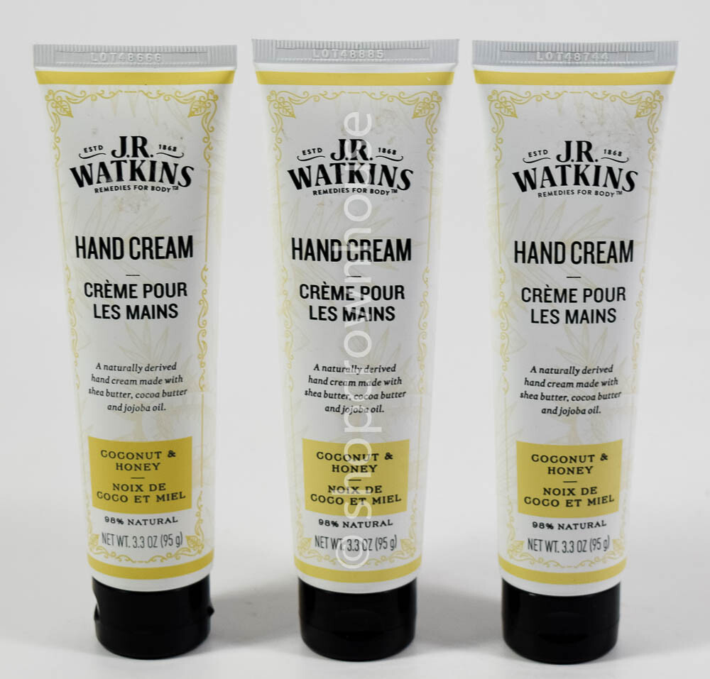 3 tubes JR Watkins HAND CREAM 3.3oz Shea cocoa Butter jojoba COCONUT & HONEY