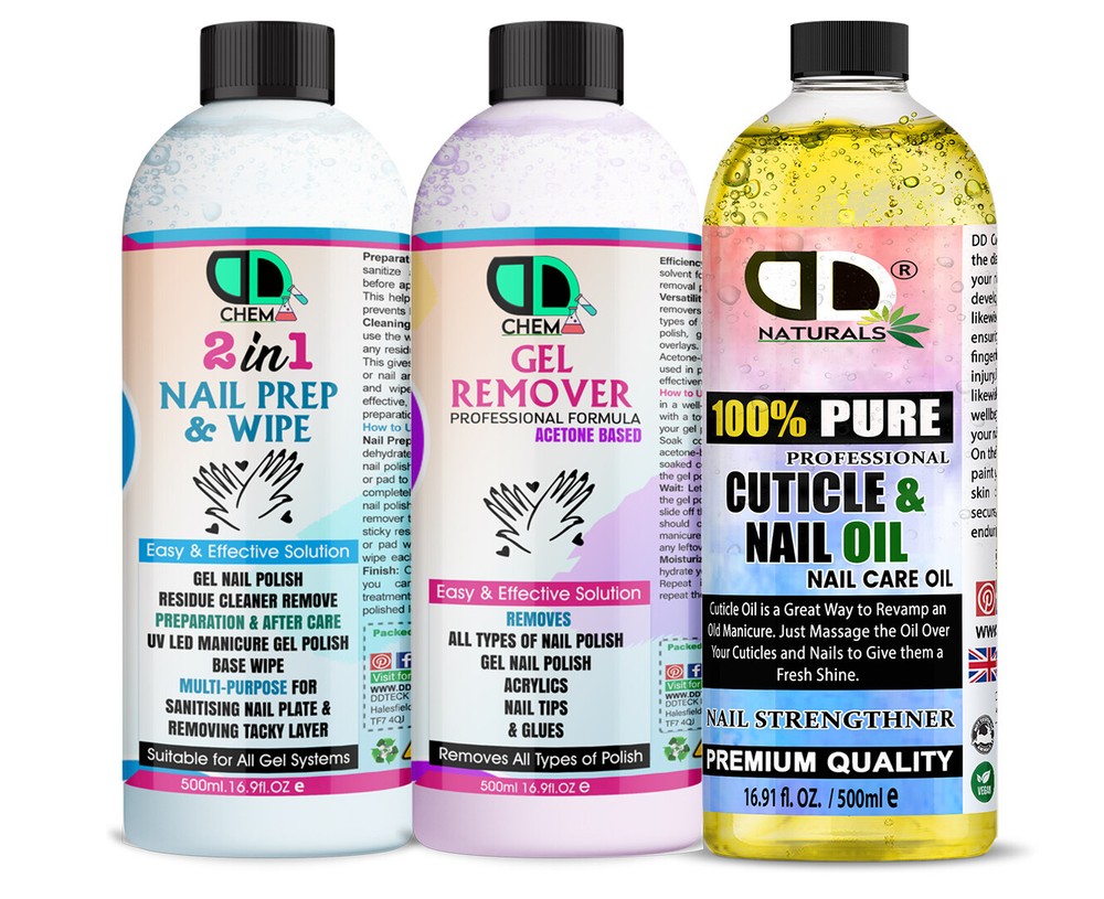 Nail Gel Polish Prep + And Wipe & Remover UV LED Manicure Acetone + Cuticle Oil