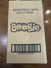NEW (5×20 Count) Boogie Antibacterial Hand Wipes Alcohol Free – Total 100 Wipes
