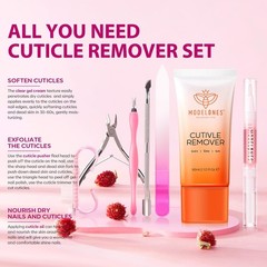 Cuticle Remover Kit with Cream Oil Tools & Trimmer for Nail Care Manicure