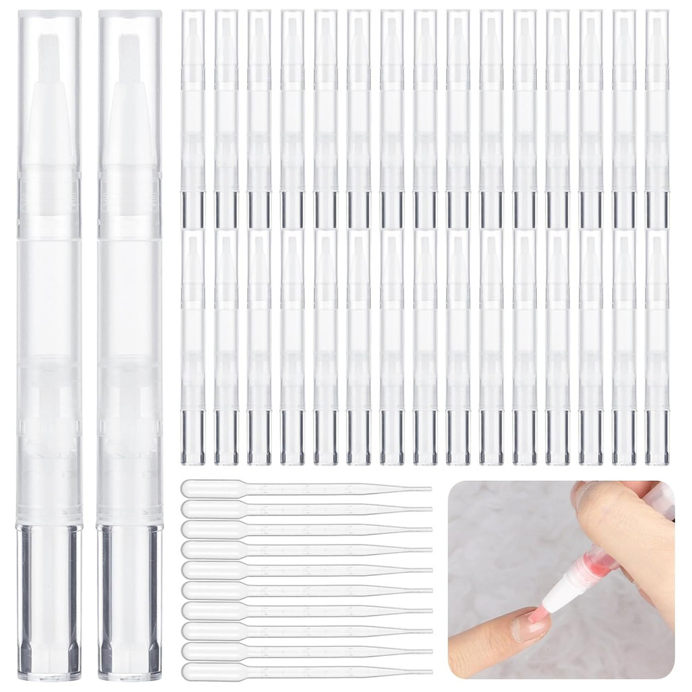 50 Pack 3Ml Transparent Twist Pen with Pipettes, Empty Cuticle Oil
